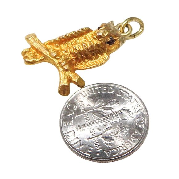 Vintage 12K Gold Filled Art Deco Owl Charm Pendant with Garnets as Eyes - Picture 6 of 8